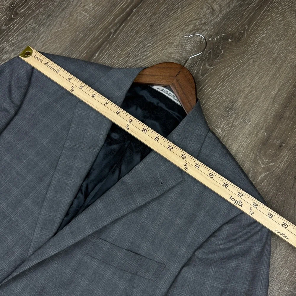 Joseph Abboud Mens Grey Glen Plaid Wool Blazer Italian Lanificio Super 120's 40L
